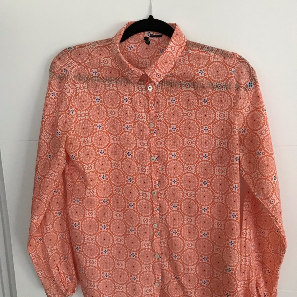 BENETTON Stunning Tissue weight orange medallion button shirt— Caio bella! - Picture 2 of 10